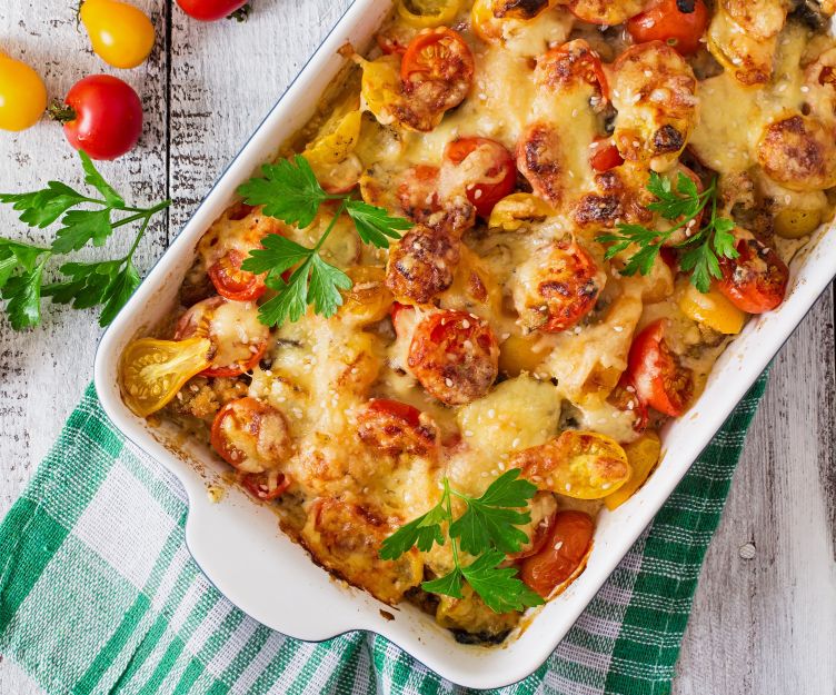 A mouth-watering Chicken and Chorizo Pasta Bake dish, showcasing the perfect blend of spicy chorizo and tender chicken with melted cheese topping.