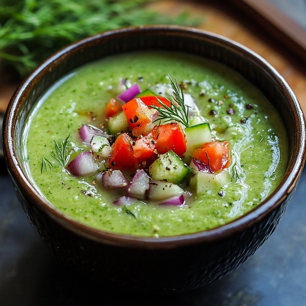 Green Gazpacho with Fresh Vegetable Garnish