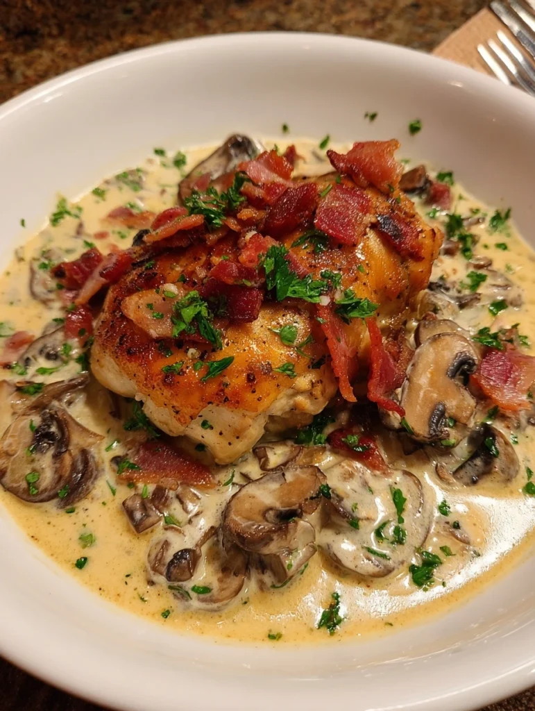 Chicken Thighs b-Bacon u Mushrooms f-Cream Sauce