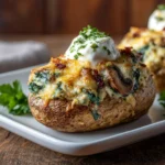 Cheesy Twice-Baked Stuffed Potatoes With Spinach & Mushrooms
