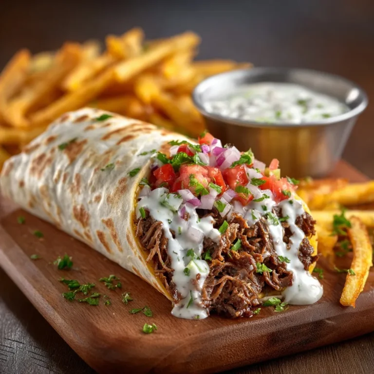 Loaded Beef Burrito with Fries and Creamy Sauce