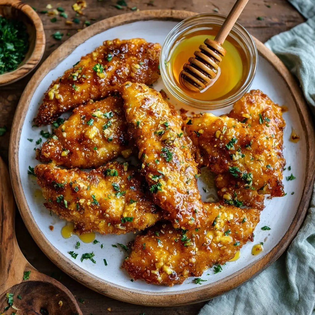 Golden Air Fryer Chicken Tenders with Honey Butter Garlic Sauce