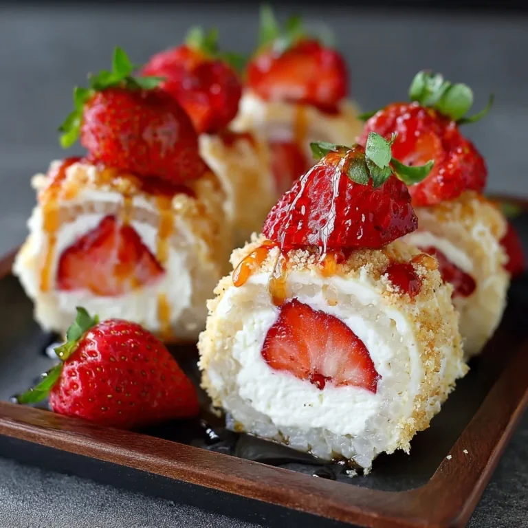 No-Bake Strawberry Shortcake Cheesecake Sushi Rolls are an elegant no-bake dessert with creamy cheesecake, fresh strawberries, and tender cake.