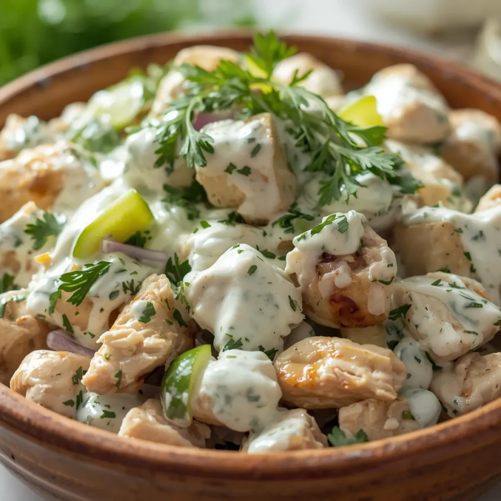 Fresh, creamy, and satisfying, Delicious Tzatziki Chicken Salad blends tender chicken, herbs, and yogurt sauce for an easy Mediterranean meal.