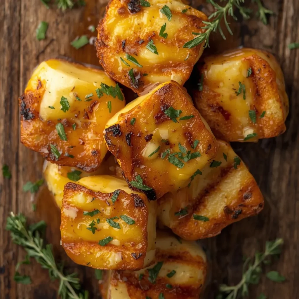 Golden, crispy Halloumi with Honey and Thyme combines salty cheese, floral honey, and fresh herbs for a simple yet elegant dish.