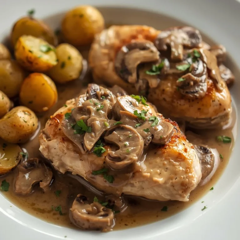 Pan-Seared Chicken with Creamy Mushroom Sauce and Roasted Baby Potatoes