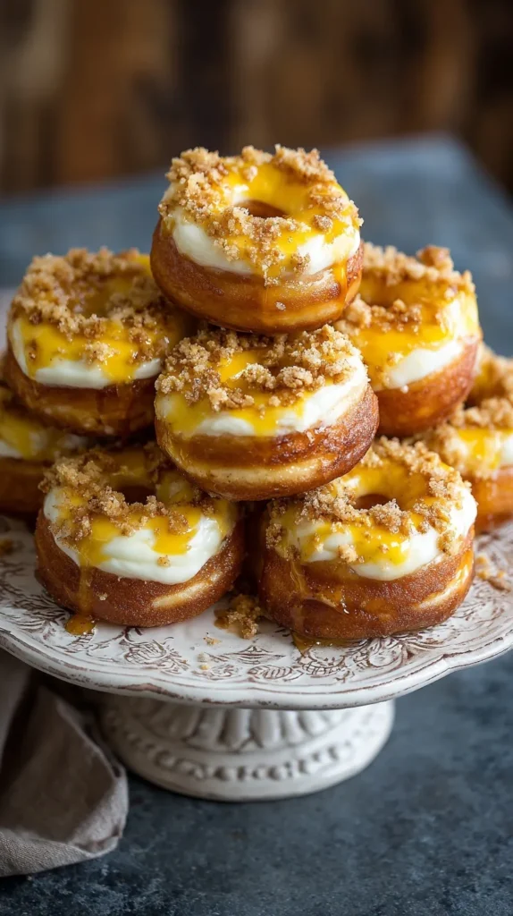 Bakery-Style Peach Cobbler Cheesecake Donuts
