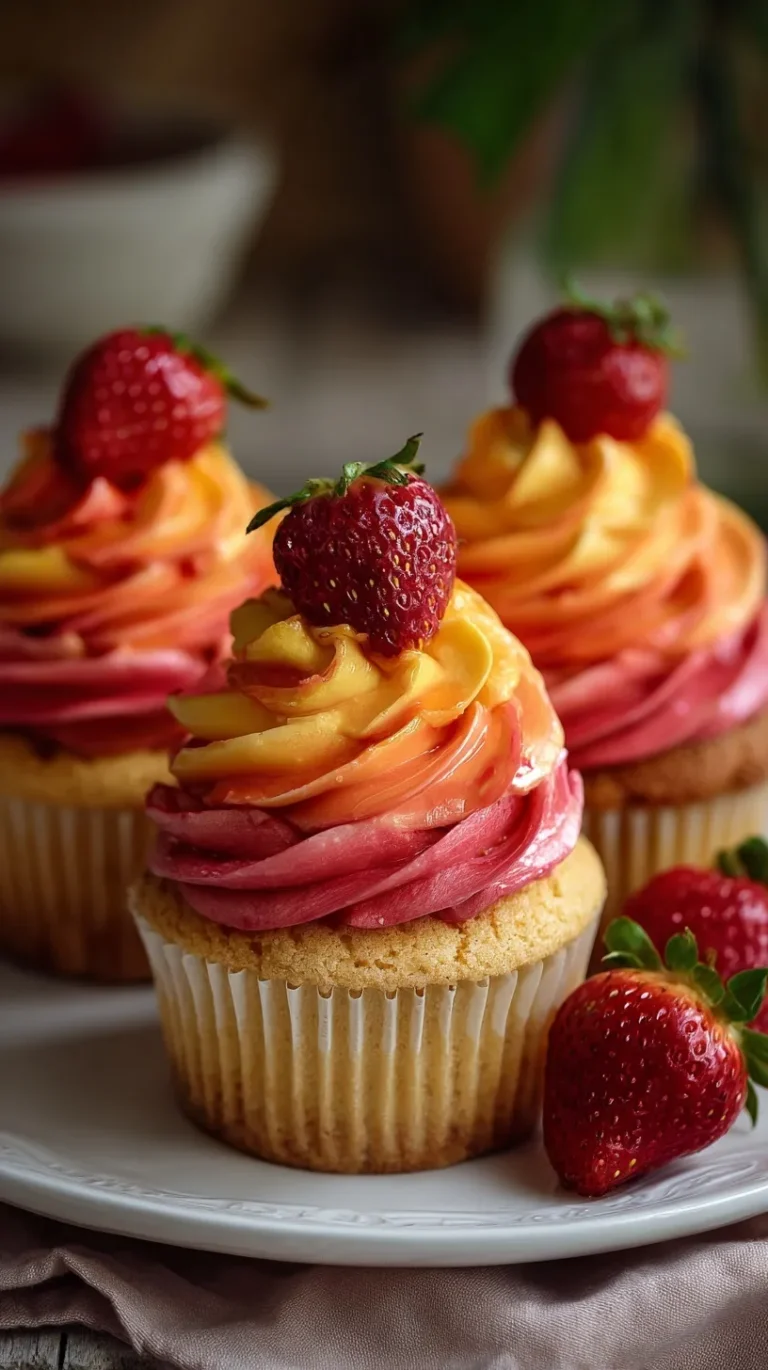 Mango Strawberry Sunset Cupcakes