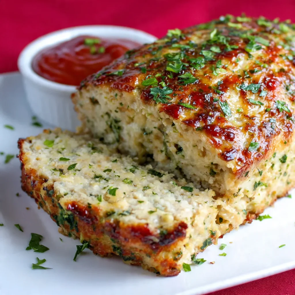Juicy Garlic Parmesan Chicken Meatloaf with Rich, Savory Flavor made tender with herbs, cheese, and garlic—perfect for cozy family dinners.