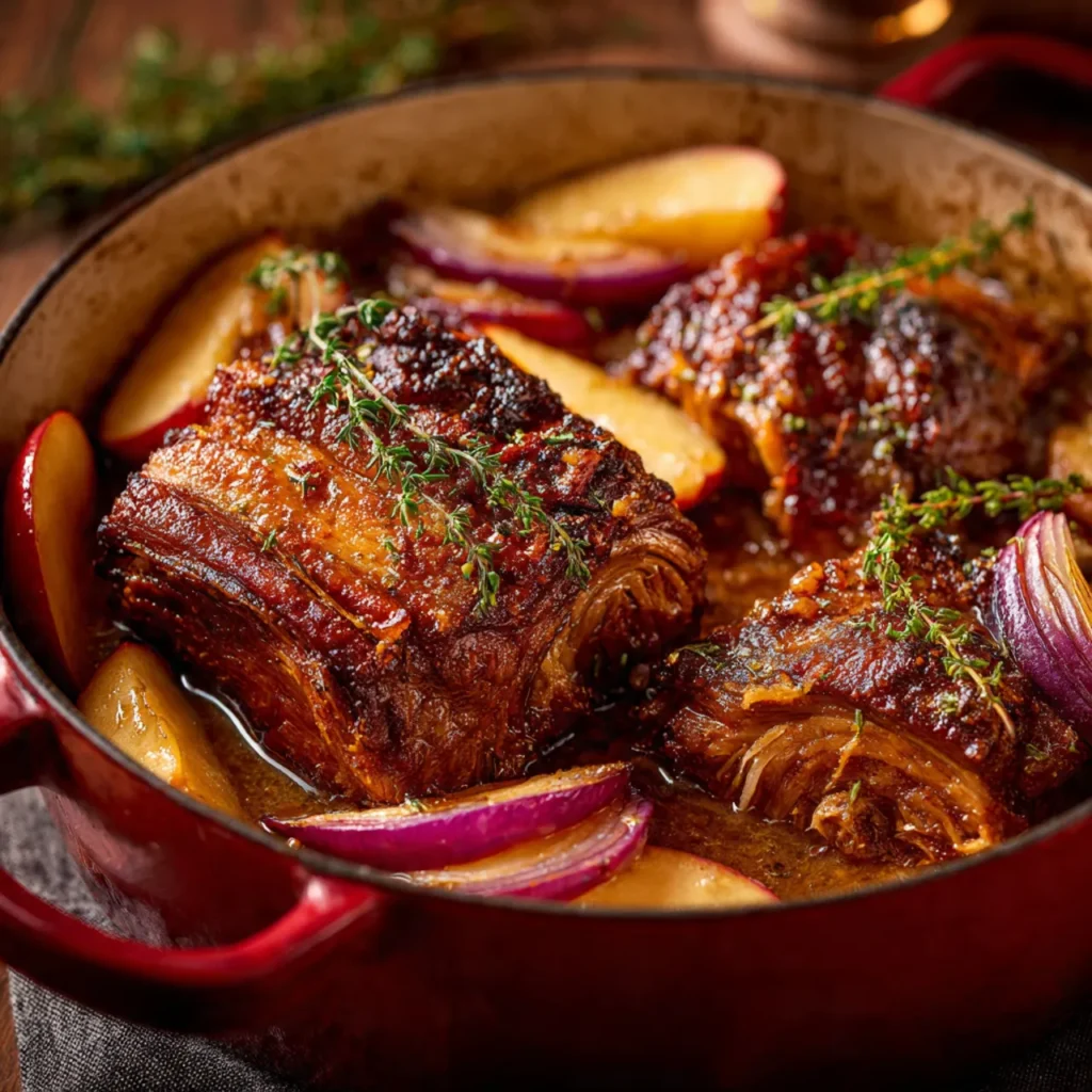 Slow-Braised Pork Shoulder in a Rich Apple Cider Sauce